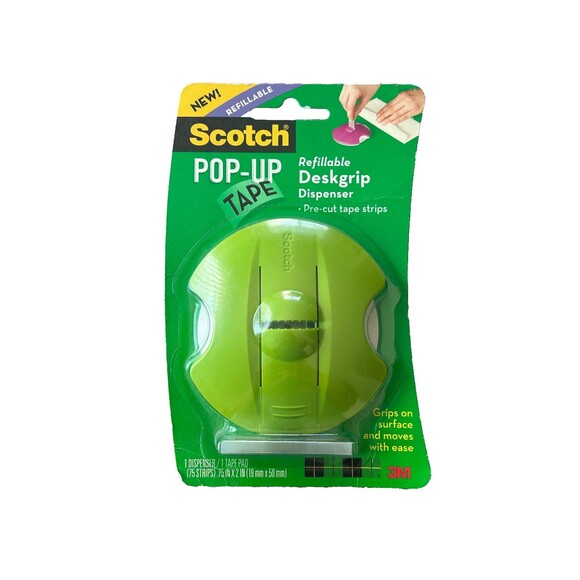 3M Scotch Green Pop-Up Deskgrip Tape Dispenser w/75 Refill Strips 2010 USA NEW - Picture 1 of 1